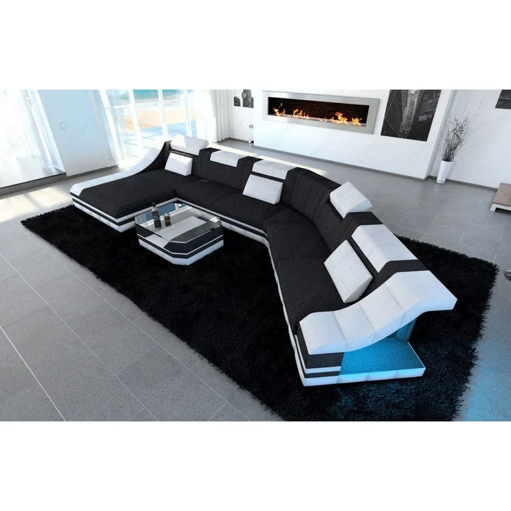 Polster Wohnlandschaft Turino CL mit LED - Strukturstoff - Dunkelgrau-Weiß - Links – Bild 6