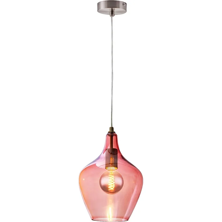 Hängeleuchte, silber, Glas pink , H 150 cm