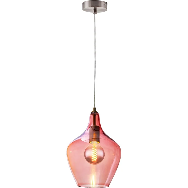 Hängeleuchte, silber, Glas pink , H 150 cm – Bild 1