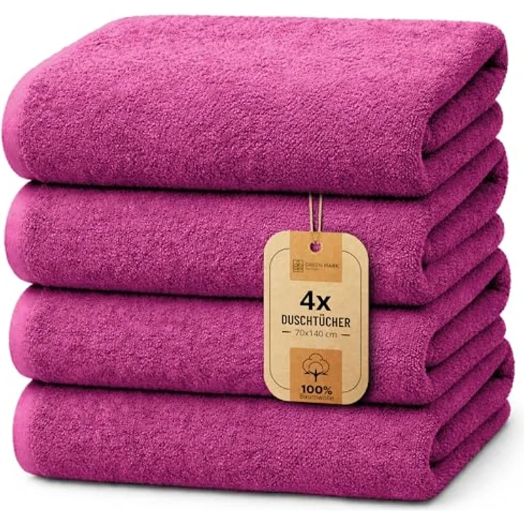 NatureMark 4er Pack Duschtücher, Größe 70x140 cm, Pink, 100% Baumwolle – Bild 2