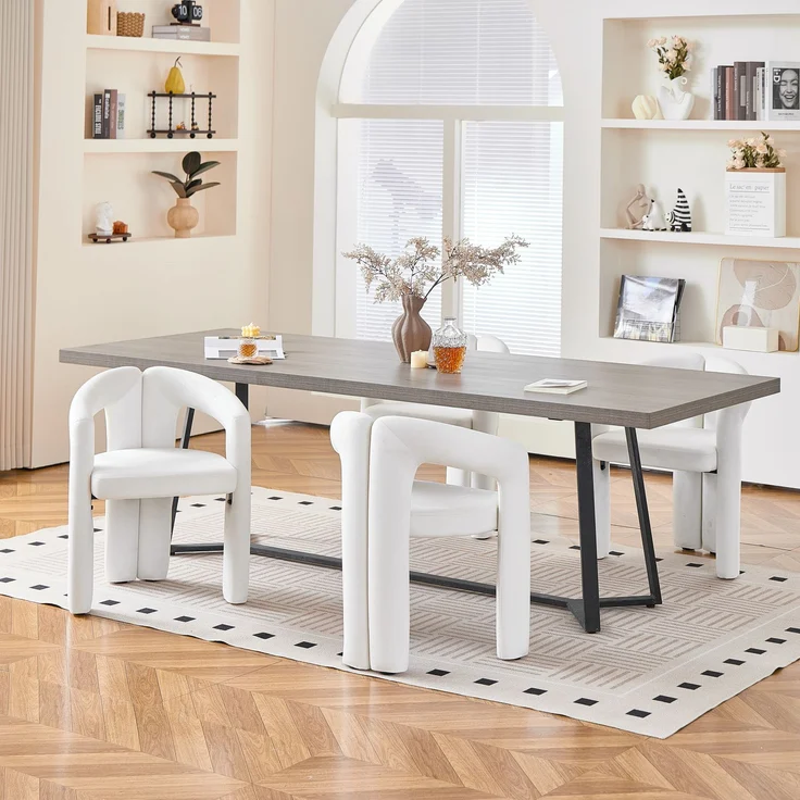Esszimmerstuhl mit Armlehnen, Samtbezug in Beige und modernem Design, 4er-Set,H 75 x T 62 x B 52 cm – Bild 4