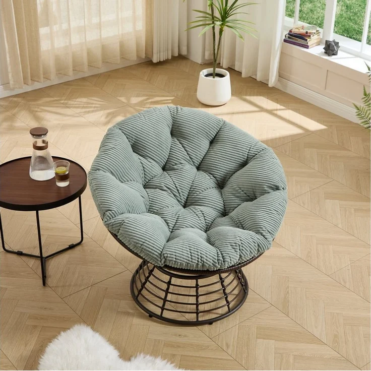 LVHOM Relaxsessel Papasansessel Rattanstuhl mit Kissen, 360° drehbar, Durchmesser 92 cm (Komfortables Sitzerlebnis, 10cm rundes Sitzkissen, ergonomisches Design, rutschfeste Füße, rostfreier Stahlrahmen, Belastbarkeit 130kg), geeignet für Wohnzimmer, S... – Bild 4