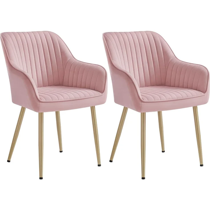 SONGMICS Esszimmerstuhl mit Armlehnen, 2er Set, Samt, 62,5 x 60 x 85 cm, Pastellrosa – Bild 1