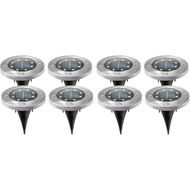 Haushalt International LED Solarleuchte, LED-Leuchtmittel fest verbaut, Warmweiß, 8x Solarlampe Steckleuchte Bodenstrahler Außenlampe LED silber D 12 cm