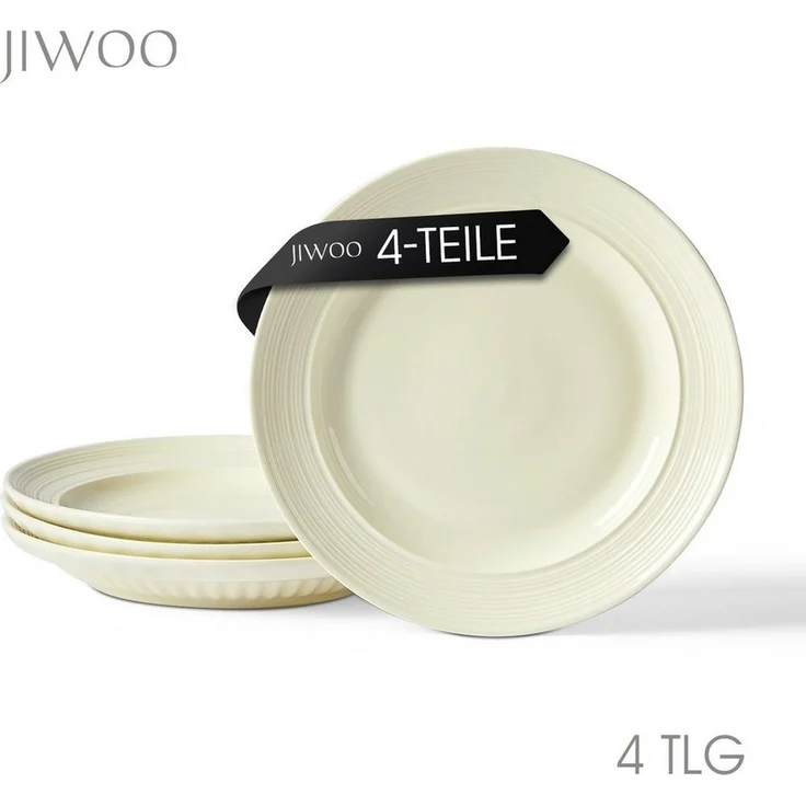 JIWOO Teller 4er Ø25cm, Frühstücksteller Salatteller Steakteller Dessertteller, (4 St), Keramik Tellerset Beige Mikrowellen spülmaschinenfest Ø25,4cm – Bild 5