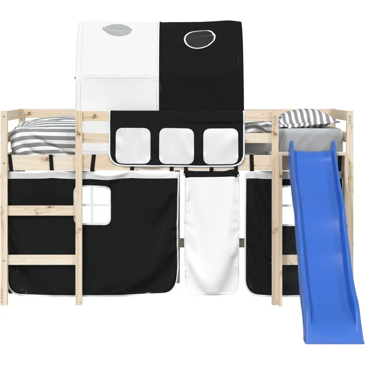 vidaXL Vorhänge für Hochbett mit Tunnel Weiß und Schwarz Polyester 835916 – Bild 4