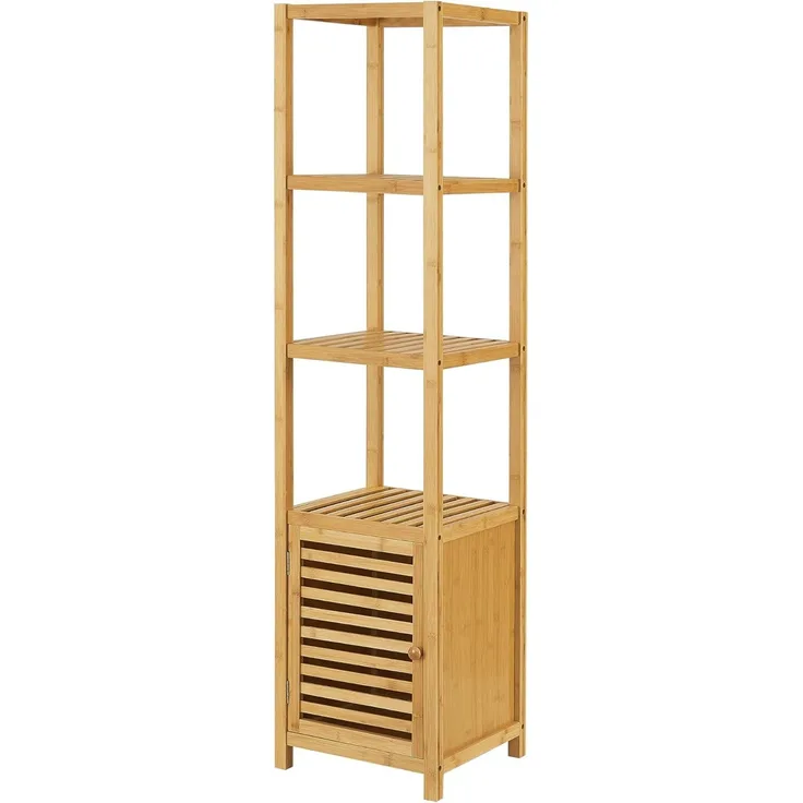 Bambusregal Liminka Badregal mit Schranktür 140x34x33cm [en. casa]