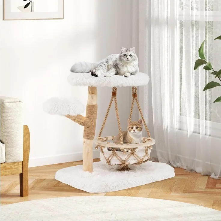 KOMFOTTEU Kratzbaum Katzenbaum, mit Hängeschaukel, Plüschplattform & Kratzsäulen
