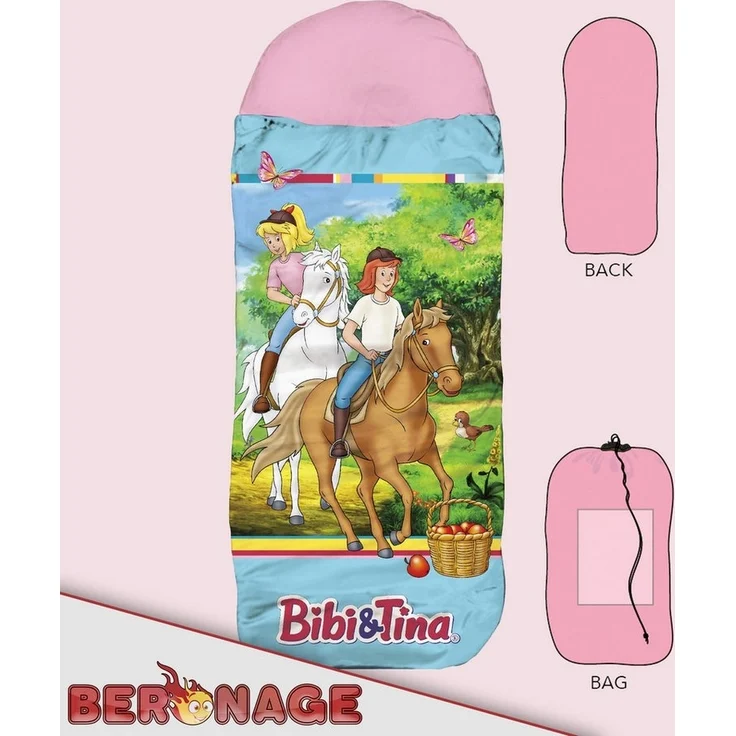 BERONAGE Kinderschlafsack Bibi und Tina Freunde Blau/Rosa Kinder-Schlafsack, 140 cm + 30 cm (Kapuze) x 70 cm – Bild 2