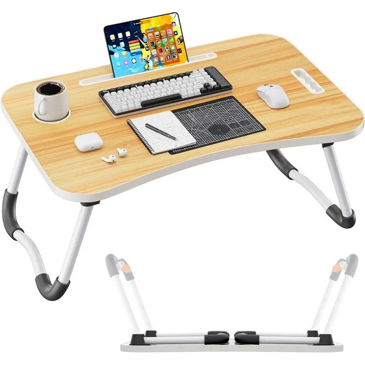 AKKEE Laptoptisch Betttablett Klappbar, Frühstückstablett mit Griff und Getränkehalter, Ideal für Lesen und Arbeiten