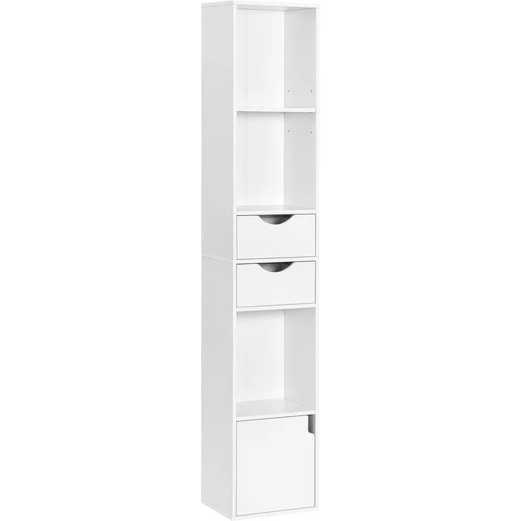WOLTU Bücherregal Bücherschrank, Standregal mit Schubladen, Regal mit Tür, Büroregal, Aufbewahrungsregal für Wohnzimmer Schalfzimmer, Weiß, 30 x 158 x 24 cm, SK028ws