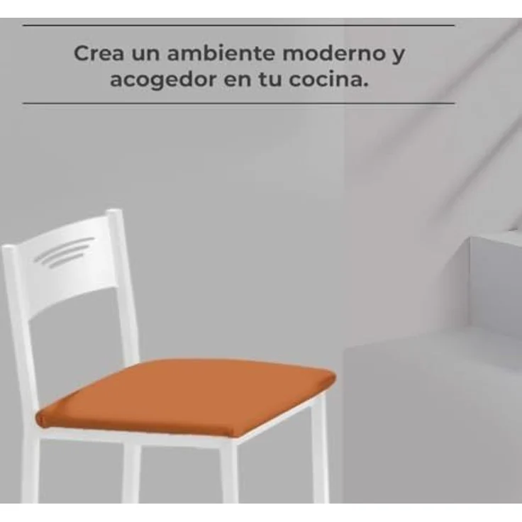 ASTIMESA - Hohe Küchenhocker mit Rückenlehne - Weißes Gestell und Sitzfläche aus Kunstleder - Farbe des Sitzes: Orange. Lieferumfang: 1 Stück, Maße: 90 cm (Gesamthöhe) – Bild 3