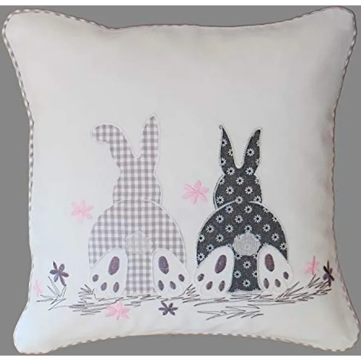 Kissenhülle 40x40 cm mit Stickerei Drei Osterhasen weiß/farbig Frühjahr Ostern 40x40 cm Kissenhülle