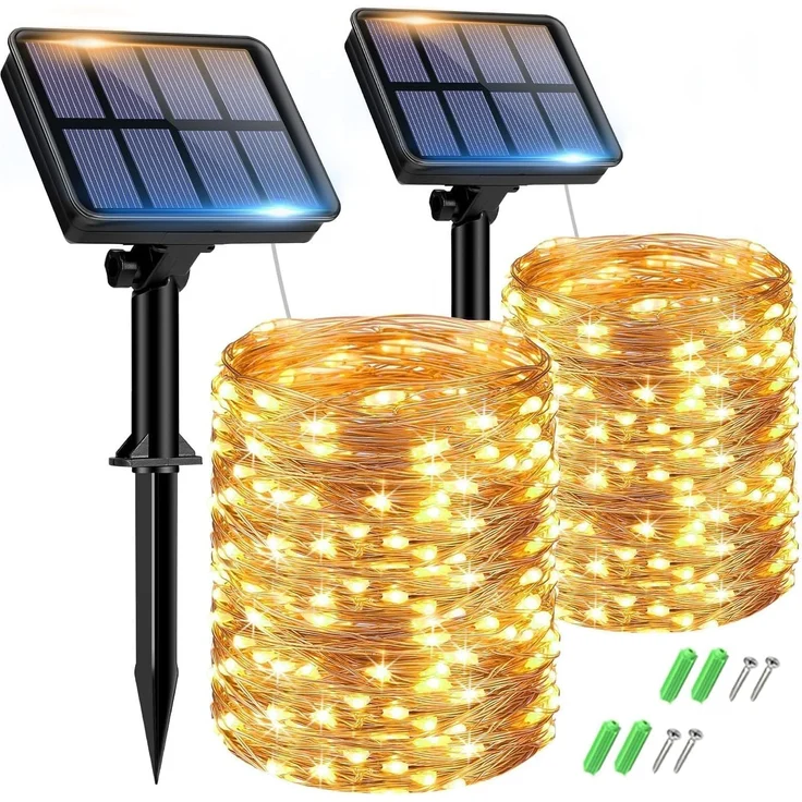 btfarm Solar Lichterkette Aussen, 2x15M 150 LED Solarlichterkette Außen Wetterfest 8 Modi IP65 Wasserdicht Kupferdraht Lichterkette Außen Solar Outdoor für Garten Terrasse Baum Hof Party (Warmweiß) – Bild 1