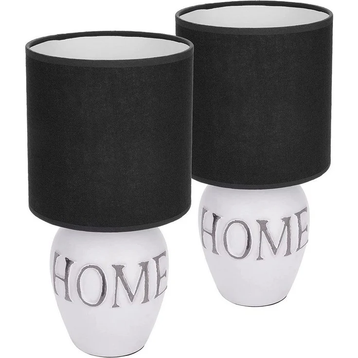 BRUBAKER Nachttischlampe Home Tischlampe, Heimat Deko Nachttischlampen 1x oder 2er Set, ohne Leuchtmittel, Tischleuchten mit Keramikfuß und Stoffschirm - Höhe 32,5 cm - zu Hause – Bild 1