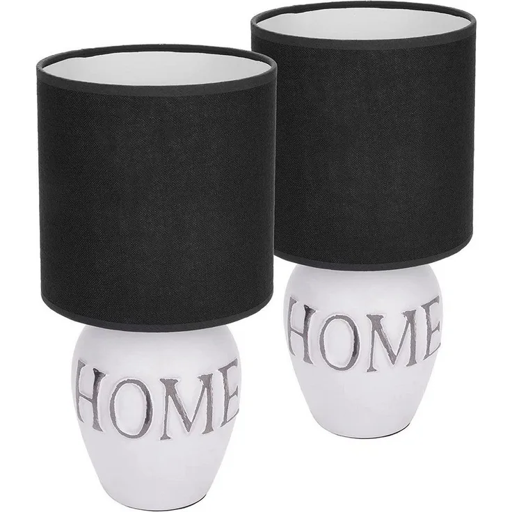 BRUBAKER Nachttischlampe Home Tischlampe, Heimat Deko Nachttischlampen 1x oder 2er Set, ohne Leuchtmittel, Tischleuchten mit Keramikfuß und Stoffschirm - Höhe 32,5 cm - zu Hause