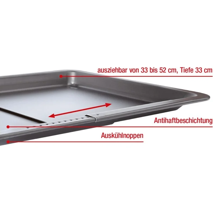 EUROHOME Backblech ausziehbar mit Auskühlnoppen Antihaftbeschichtung, Schwarzblech, (1-St, Ausziehbares Blech von 33 bis 52 cm), Ofenblech aus Schwarzblech - Backblech antihaft – Bild 2