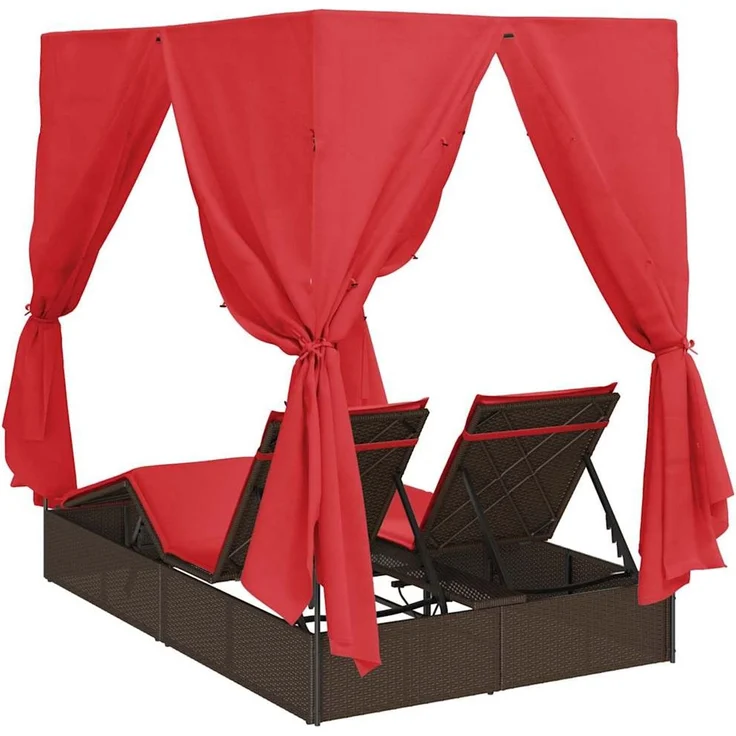 vidaXL Doppelte Sonnenliege Rot Poly-Rattan 3376133 – Bild 7