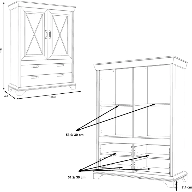 Stauraumschrank >Kashmir< in Pinie Weiss - 123x162,3x48,2cm (BxHxT) – Bild 5
