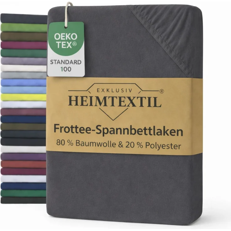 EXKLUSIV HEIMTEXTIL Frottee Spannbettlaken 60 - 70 x 140 cm Grau 80% Baumwolle 20% Polyester Öko - Tex Zertifiziert Bed-Sheet Bettlaken Spannbetttuch Topper Leinentuch – Bild 1