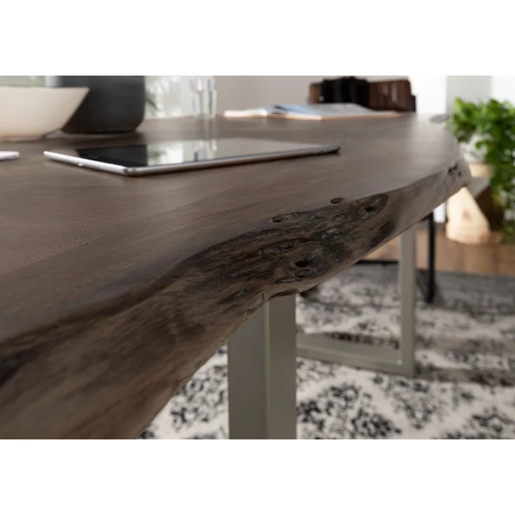 Baumtisch Akazie 200x100x76 grau Beine silber matt FREEFORM 3 – Bild 4