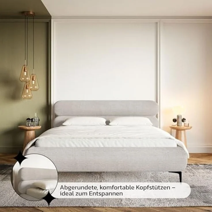 Selsey Polsterbett 160x200 cm Cord Greige – Bett mit Stauraum und Bettkasten, gepolstertes Bett mit Lattenrost und Metallrahmen, Doppelbett Schlafzimmer mit schwarzen Füßen und Gasdruckfedern – Bild 6