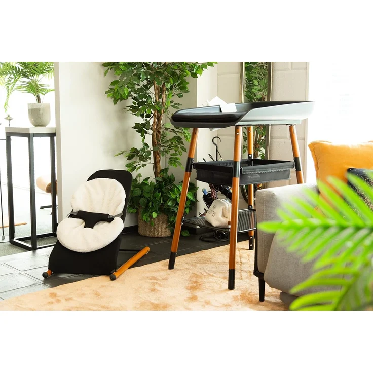 CHILDHOME, Wickeltisch, erweiterbar, 4 Höhen, leicht zu bewegen, Räder, Bremssystem, robust, Aufbewahrungskorb, inkl. Kissen, Evolux, Schwarz – Bild 5