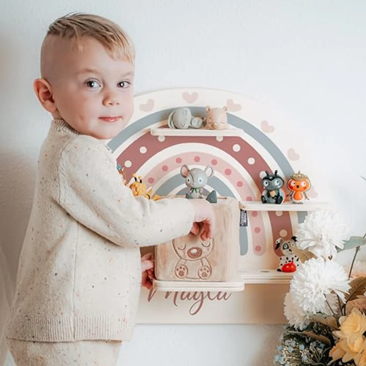 KIDSMOOD - Personalisiertes Tonie Regal für Kinderzimmer | Regenbogen Wand-Regal mit genügend Platz für Tonie-Hör-Figuren, Aussparung für Tonie-Musikbox & Kabelmanagement, Tonie Regal Mädchen & Jungen – Bild 5