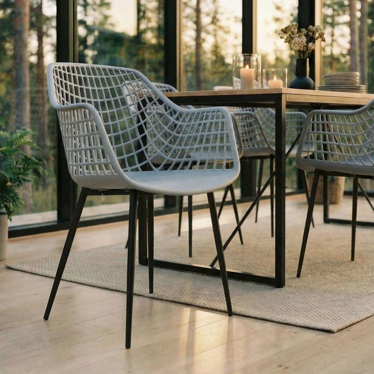 IDIMEX Gartenstuhl LUCIA (4 St), Schalenstuhl aus Kunststoff mit Armlehne, Metallbeine, Hellgrau – Bild 5