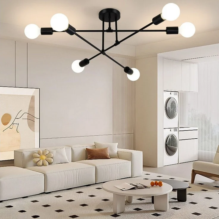 Ophy Kronleuchter Sputnik Kronleuchter, 6‑flammig, Vintage Deckenlampe aus Metall (E27), ohne Leuchtmittel, halbbündige Deckenbeleuchtung, für Esszimmer, Schlafzimmer & Wohnzimmer – Bild 2