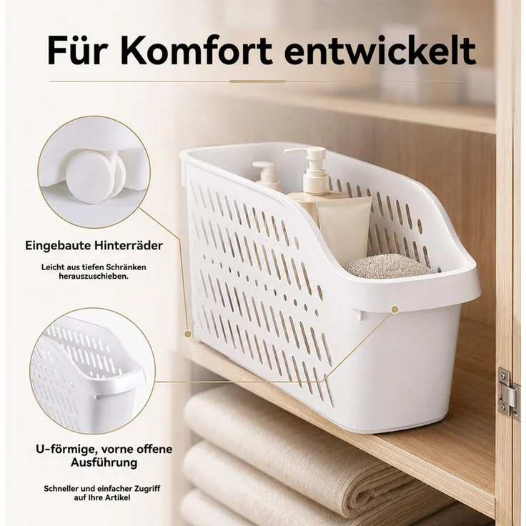 BlingBin Aufbewahrungskorb Aufbewahrungsbox mit Rollen Küchenschrank, Organizer und Aufbewahrung (3er Set, 3 St, Unterbecken Organizer,Mehrzweck Kunststoff Schrankkorb 36x19x13cm), Für Küche, Badezimmer, Küchenschrank, Kosmetik,Kinderzimmer,Büro – Bild 4