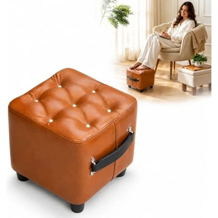 YaLiva_Decor® Hocker pflegeleicht und angenehmer Komfort, Kunstleder Braun, 28 x 28 x 28 cm – Bild 1