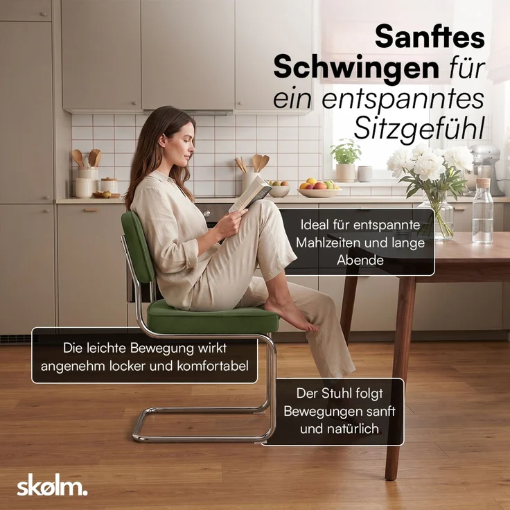 skølm 'Thund' Esszimmerstühle 4er Set, dunkelgrün, Polsterstuhl aus Cord mit verchromten Metallgestell, Schwingstuhl bis 120 kg belastbar – Bild 3