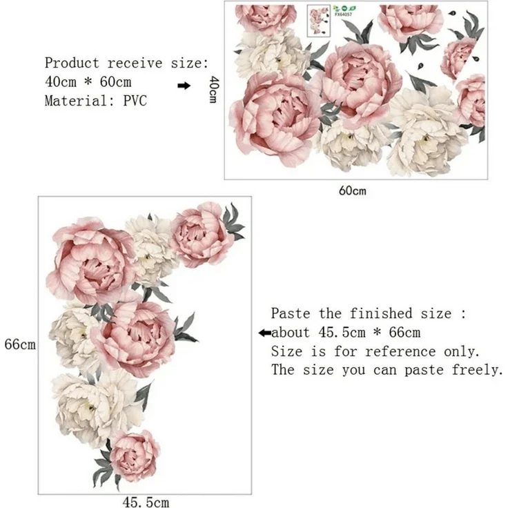 Montegoni Wandtattoo Pfingstrose Rosenblüten Wandsticker (Wandaufkleber Deko für Wohnzimmer,Mädchenzimmer), wasserdichte abnehmbare – Bild 3