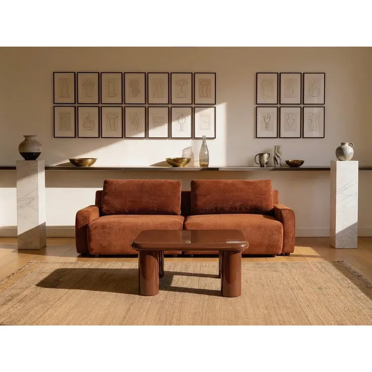 Vente-unique - TAMISDA Couchtisch Holz, Platte Rot - B 90 cm x H 41 cm x L 90 cm