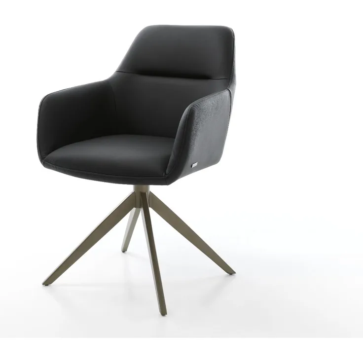 Drehstuhl Pejo-Flex Echt-Leder Schwarz Kreuzgestell breit Effektfinish Titan 360° drehbar Wippfunktion Taschenfederkern