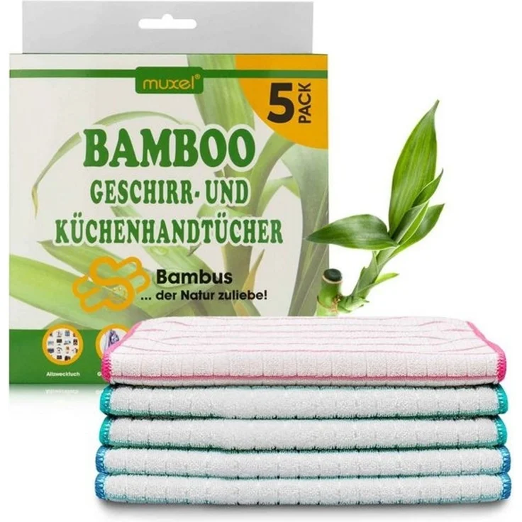 Muxel Geschirrtuch MUXEL Bambus Tücher - 5x Bambus Geschirrtücher - Extra saugfähiges, (Spar-Set, 5-tlg), kochfest – Bild 4