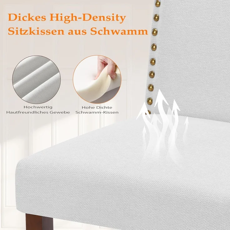 Sweetcrispy Esszimmerstühle 4er-Set, Hochwertige gepolsterte Leder-Esszimmerstühle mit Nagelkopfverzierung und Holzbeinen, Esszimmerstuhl für Schlafzimmer, Wohnzimmer, Esszimmer, Grau – Bild 4