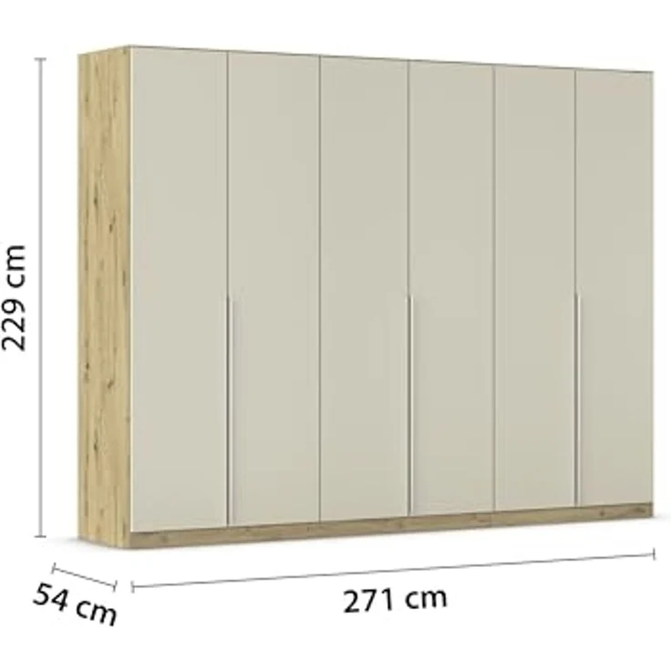 Rauch Möbel Alabama, Kleiderschrank für Schlafzimmer, Kinderzimmer, Wohnzimmer, Garderobe, Flur, 6-türig, mit Zubehör Premium, Farbe Beige/Eiche Artisan. Holz, Breite 271 cm – Bild 3