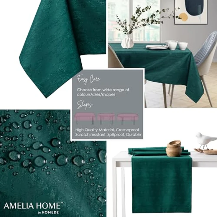 AmeliaHome Tischdecke 140x240 cm Tischtuch Tafeldecke Fleckschutz Lotuseffekt Abwaschbar Wasserabweisend Ornament Vesta flaschengrün – Bild 2