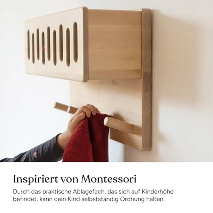 Ehrenkind Wandgarderobe für Kinder, Kindergarderobe (Garderobe Kinder, Garderobe für Kinderzimmer, Kinder Garderobe), aus massivem und nachhaltigem Holz - nach Montessori – Bild 6