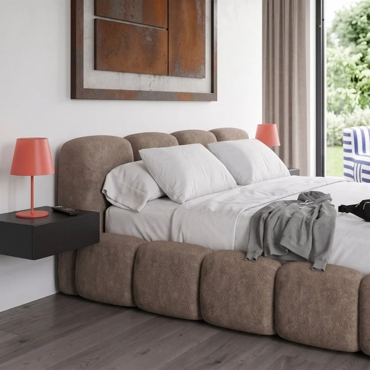 Muffo Polsterbett SUENO Metalllattenrost, Bettkasten, Chenille-Stoff (Ein Doppelbett 140x200 / 160x200 / 180x200 / 200x200 cm), mit Kopfteil Frei Verwendungsstelle, Metalllattenrost – Bild 3