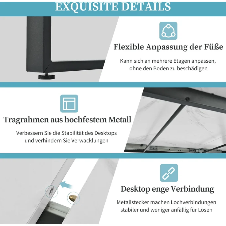 Esstisch 140/180x80x75 cm aus MDF mit Marmoroptik – modernes Design mit Metallgestell – Bild 7