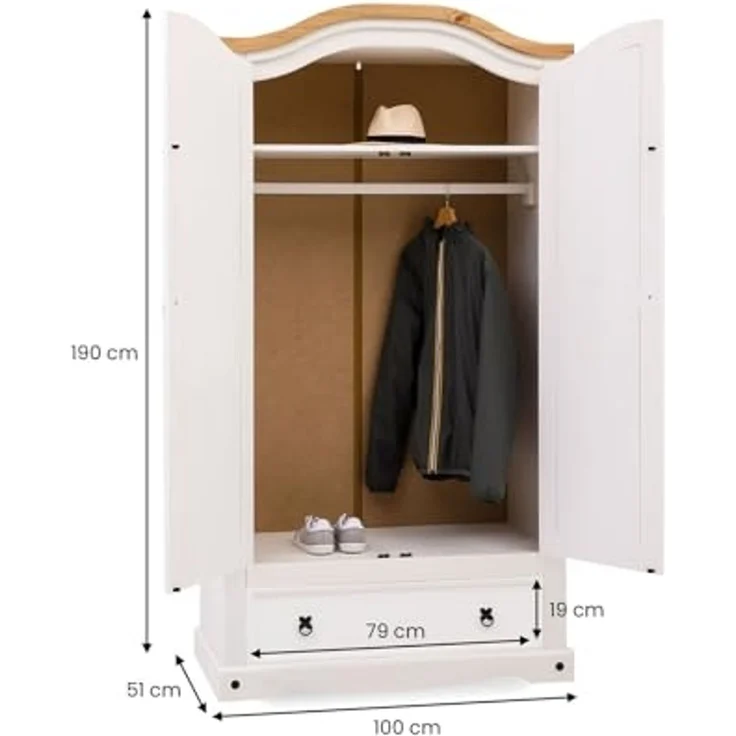 IDIMEX Kleiderschrank CAMPO Kleiderschrank mit Schubladen Kiefer Holzschrank weiß/natur – Bild 2