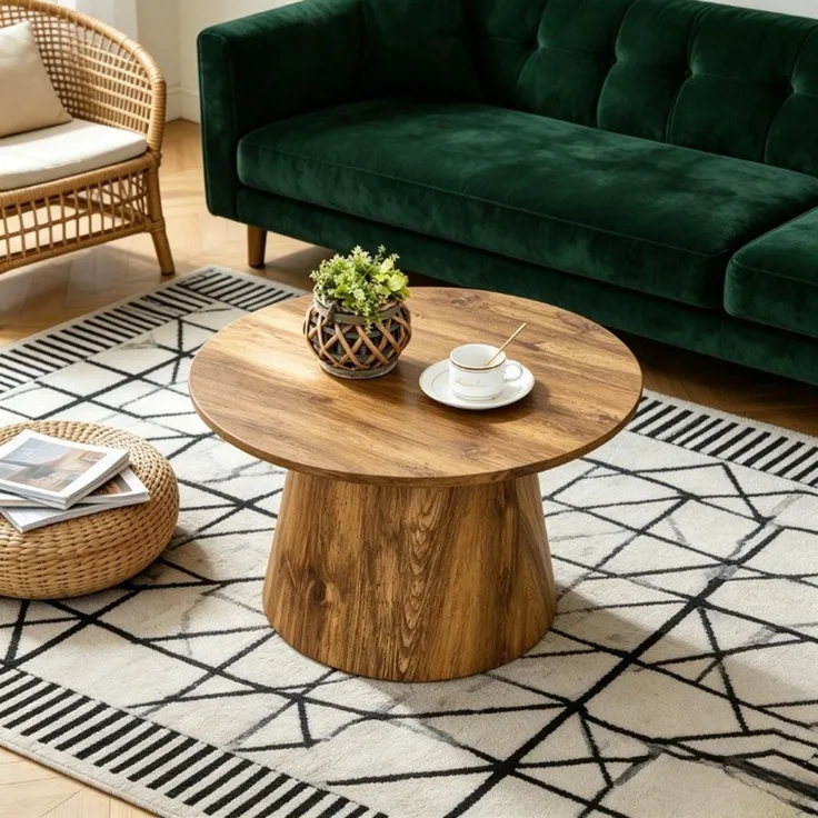 Runder Kaffeetisch in Naturholzoptik (MDF) – 60 cm Durchmesser, 35 cm Höhe. Mit hochwertiger Holzdekorfolie – als Beistelltisch im Wohnzimmer,kleiner Tisch für den Balkon u.v.m.--Holz--60x60x35cm--YOUDENOVA