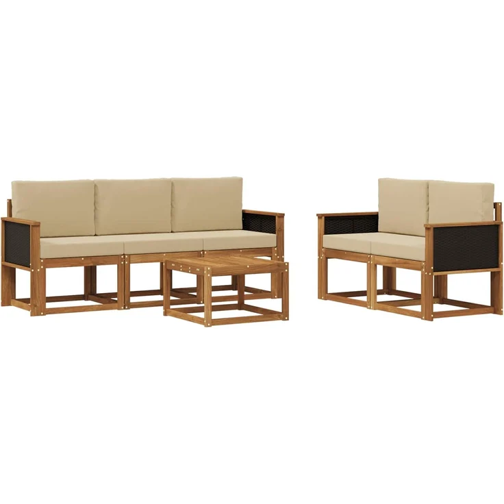 vidaXL Outdoor-Sofagarnitur 6 stk. 5-Sitzer Natur Massivholz Akazie 3384984 – Bild 2
