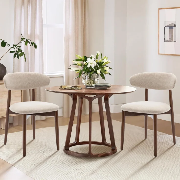 COLAMY Küchenstuhl Esszimmerstühle 2er Set, Moderne Polsterstuhl Essstühle mit Fester Rückenlehne, Stoff Esszimmerstühl mit Holzbein für Esszimmer, Küche, Restaurant, Beige