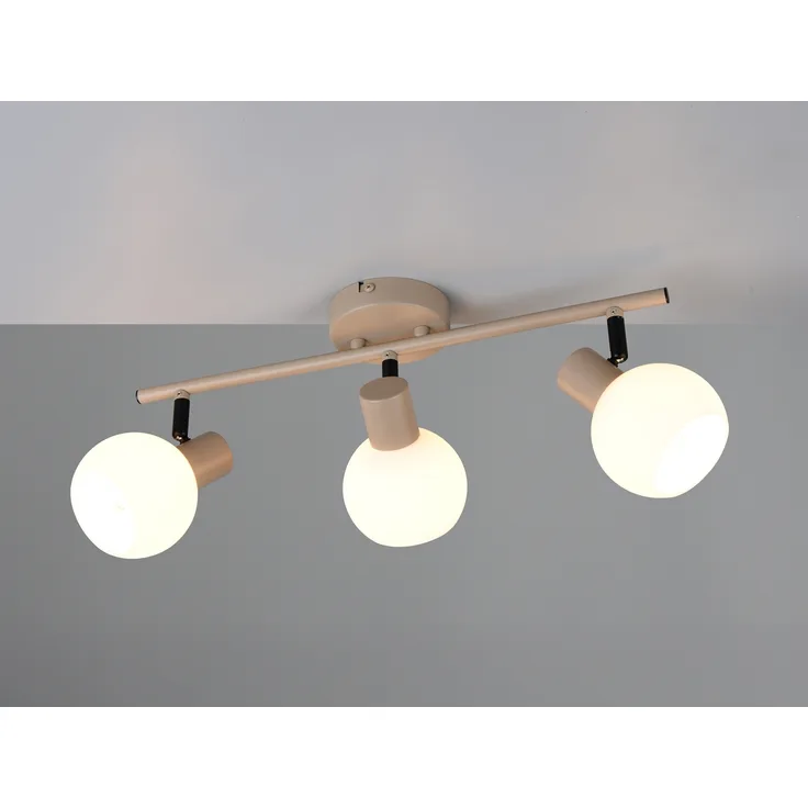 LED Deckenstrahler 3-flammig aus Metall in Beige mit Glasschirmen, Breite 45cm