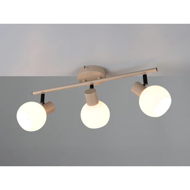 LED Deckenstrahler 3-flammig aus Metall in Beige mit Glasschirmen, Breite 45cm – Bild 1