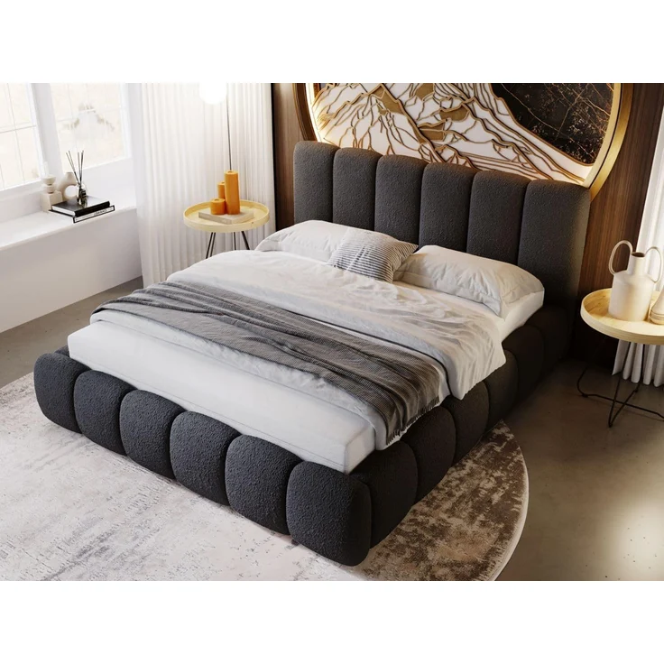 GRAINGOLD Cloud Bett 160x200, Polsterbett mit Bettkasten, Bouclé-Stoff, mit Kopfteil, Schwarz – Bild 3
